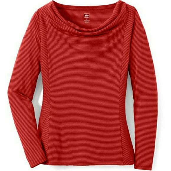 REI Co-op Northway Drape Neck Shirt - Deep Red Stripe - Picture 1 of 11
